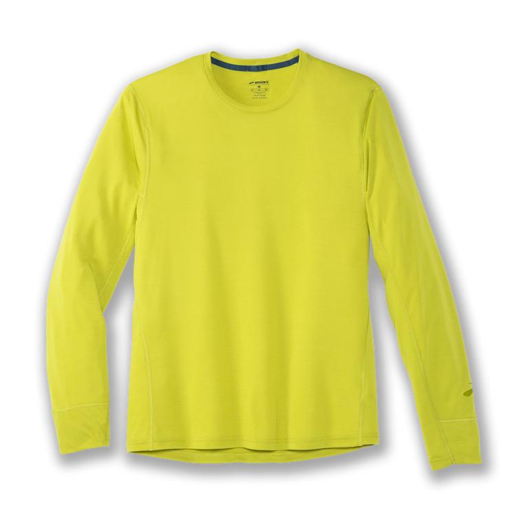 Brooks Distance Long Sleeve Running Shirt - Men's - Bright Moss/Yellow (37850-BHCS)